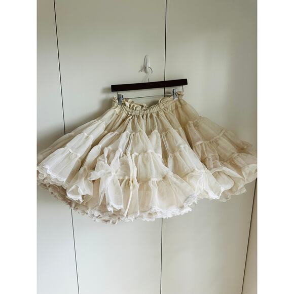 VTG  Crinoline Tulle Slip Size M/L Stretchy Waist Off White USA made petticoat - Picture 3 of 10
